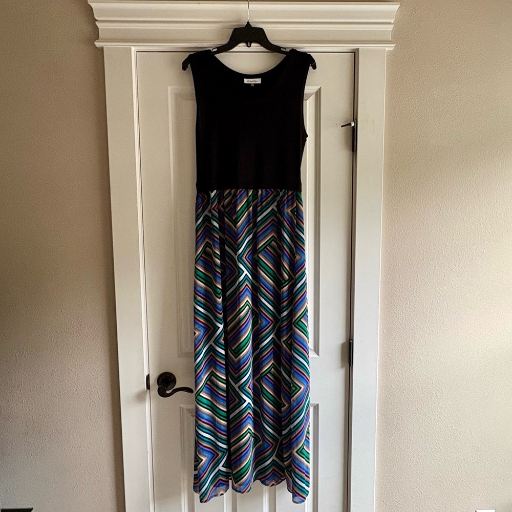 Calvin Klein Black and Multicolor Chevron Maxi Dress